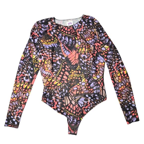 Yitty Mesh Me Smoothing Long Sleeve Thong Bodysuit Size: L - Picture 2 of 5